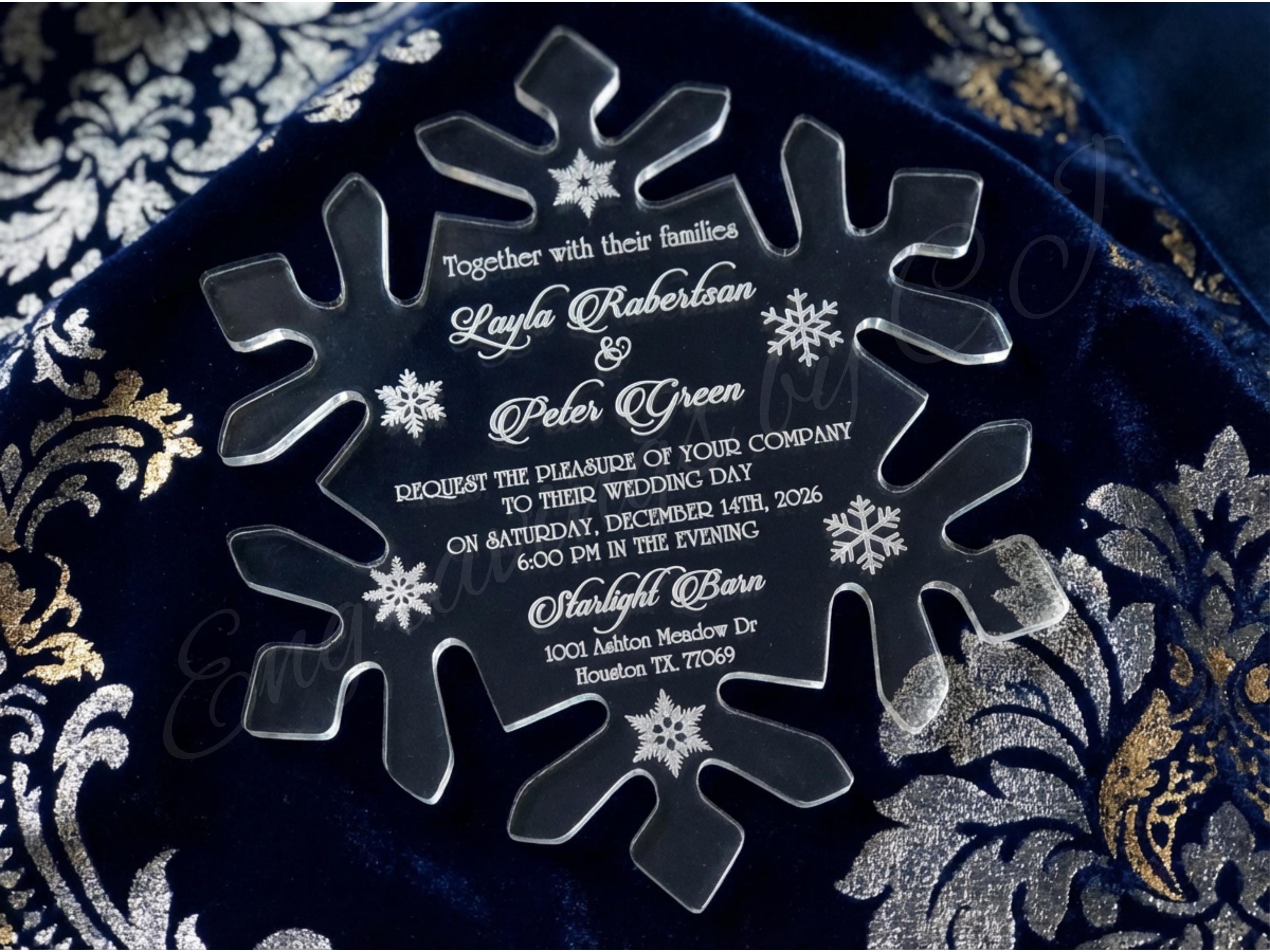 Winter Wedding Acrylic Invitation Snowflake Clear Acrylic
