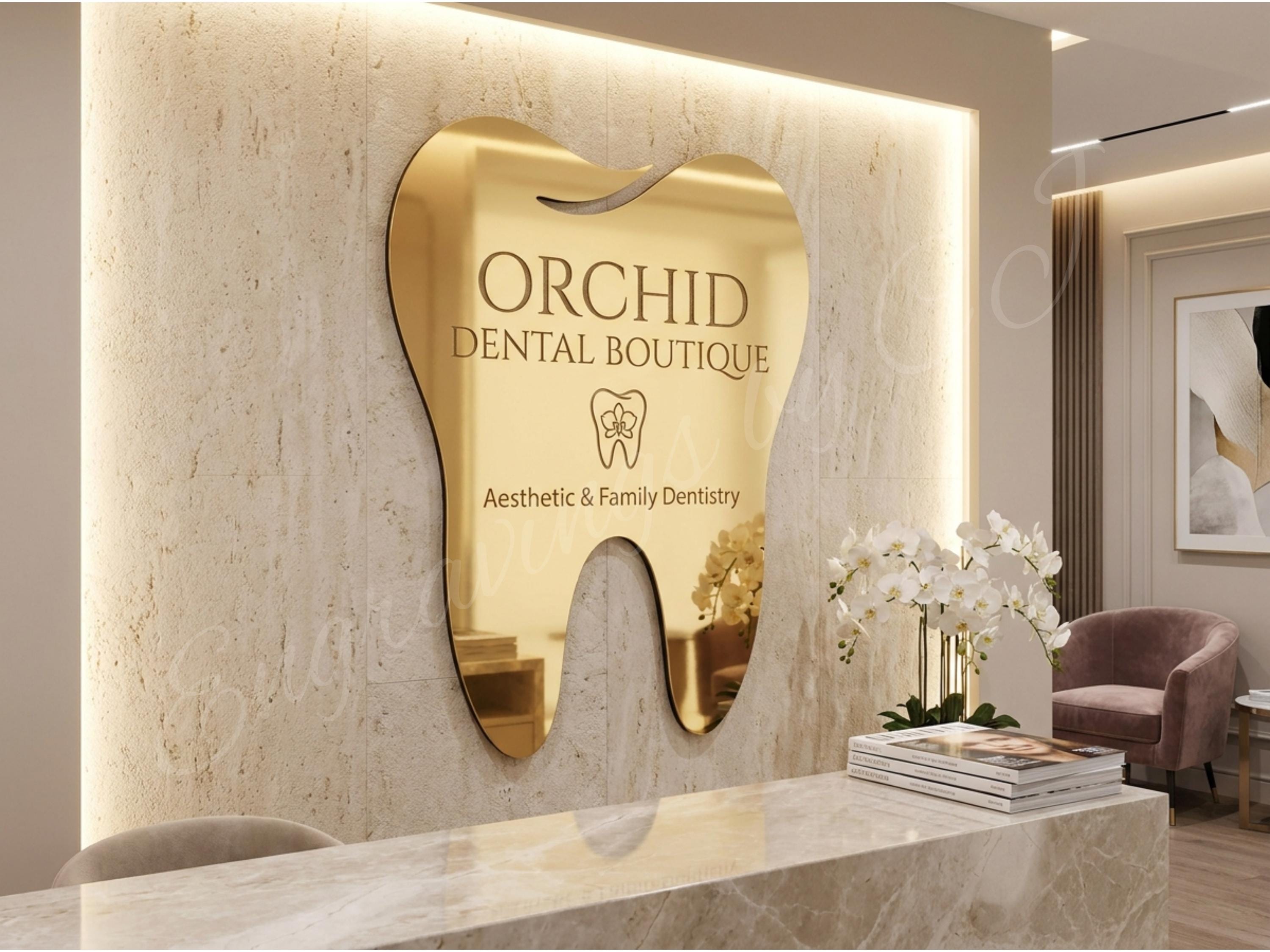 Tooth Signage Luxury Dental Mirror Sign, Tooth Shape Office Wall Sign, Custom Dentist ...