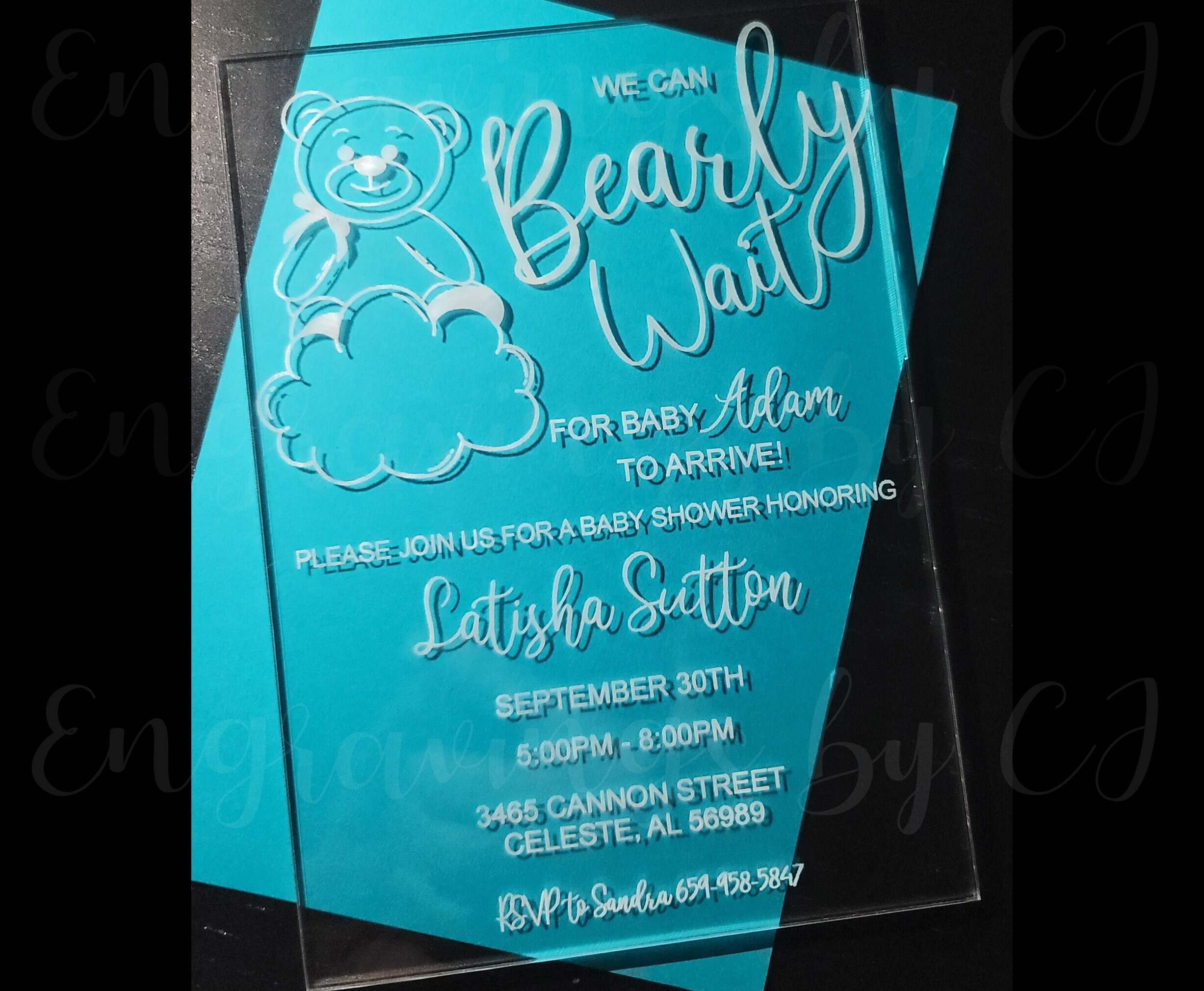 Bearly Wait Acrylic Custom Invitation Baby Shower Invites Etsy