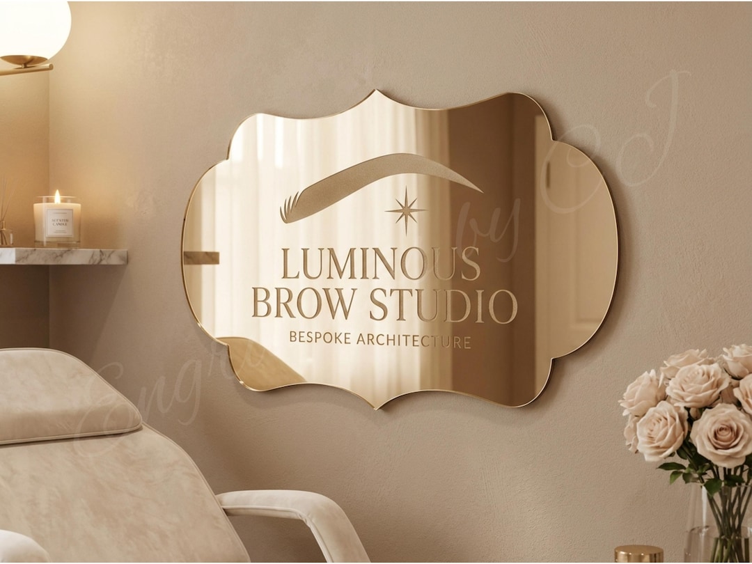 Brow Studio Mirror Sign, Gold Acrylic Beauty Business Sign, Custom ...