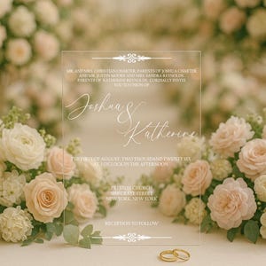 Elegant Clear Acrylic Wedding Invitation | Modern Transparent Invite with White Script | Luxury Engraved Wedding Decor | 5x7 Acrylic invite