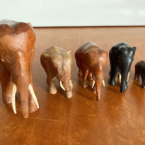 Hand Carved Wooden Elephants, group of 6