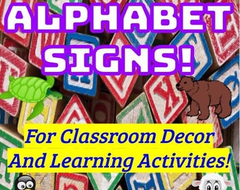 Alphabet Letters Classroom Signs and Decor - Animal Theme -Use for Coloring Too!