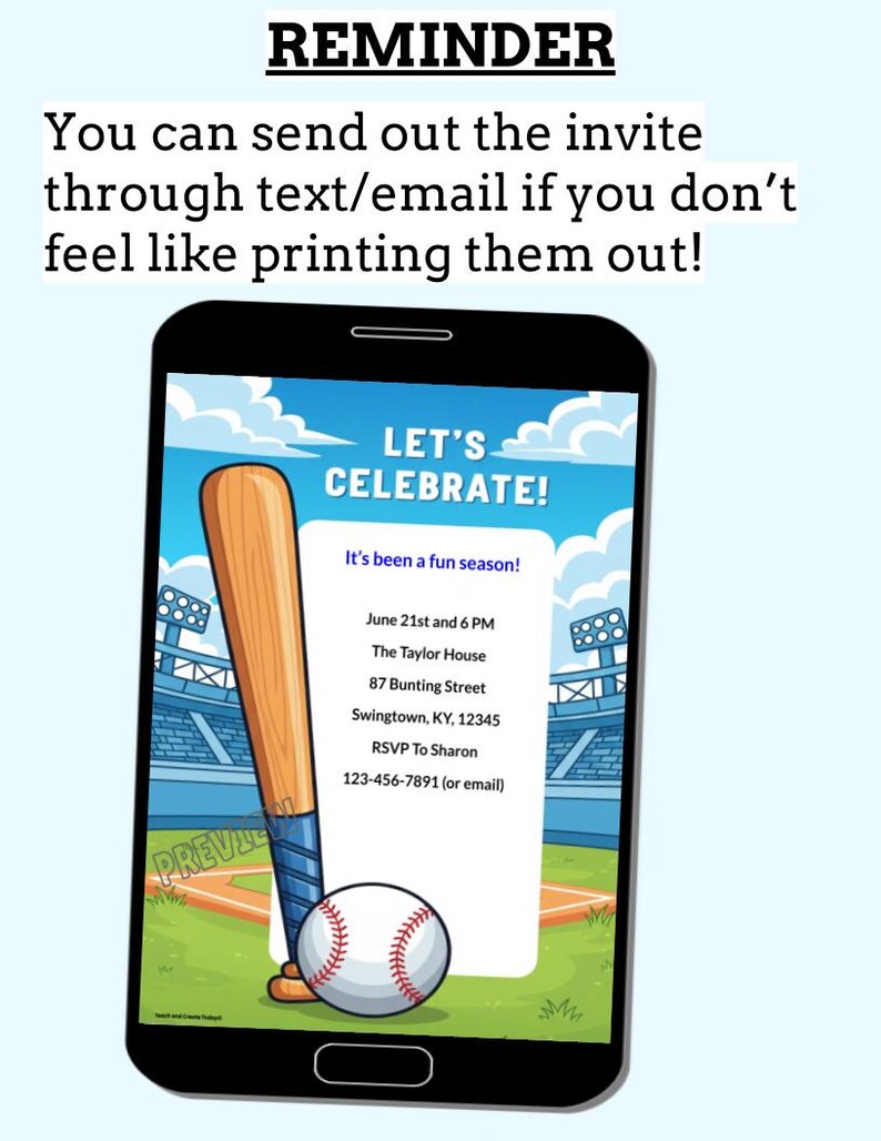Editable Baseball Party Invitation: Printable Team Celebration (digital ...