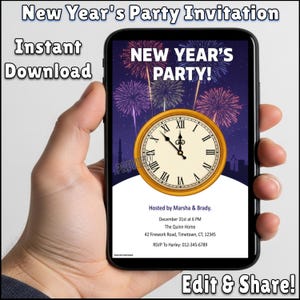 Editable New Year&#39;s Party Invitation | Printable Invite for Celebration | 5x7 and 8.5x11 Sizes | Instant Download | Digital Template