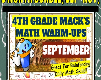 4th Grade Math Calendar Back To School Bundle - Autumn Daily Warm-Ups (Sept-Nov).  Morning Work Activity!