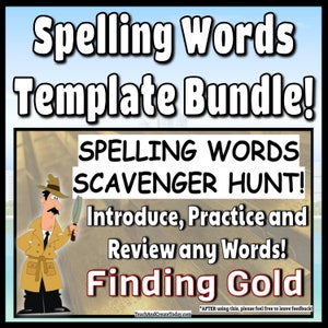 ELA Digital Spelling Words Scavenger Hunts Bundle of Templates #2: Forest, City, The Rain & Finding Gold!