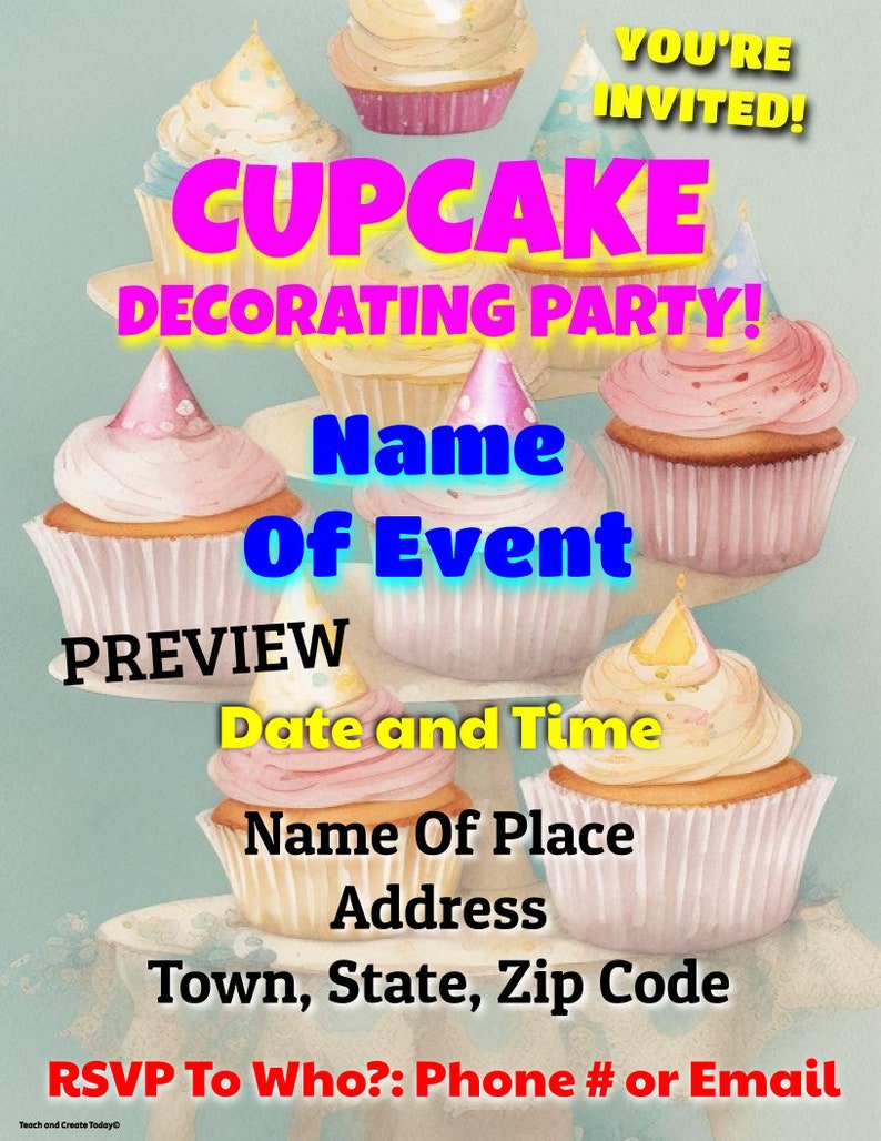 Cupcake Decorating Party Invitations Three Personalized Editable ...