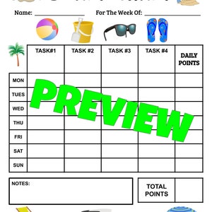 Weekly Reward Chart!! Beach Theme! Motivate Kids With Chores and Good ...