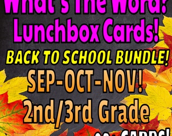 Lunch Box Note Cards 2nd & 3rd Grade - What's The Word?    Back To School Bundle