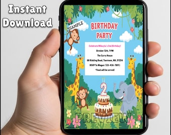 Jungle 2nd Birthday Invitation | Editable Template (Digital Download)
