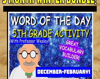 5th Grade ELA Vocabulary Builder - Winter BUNDLE (December-February).  Word Of The Day Digital Activities!