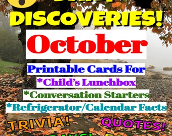 Lunch Box Notes For Kids - October Daily Discovery Cards - Printable For Children In 3rd, 4th, 5th, 6th, 7th, 8th Grade