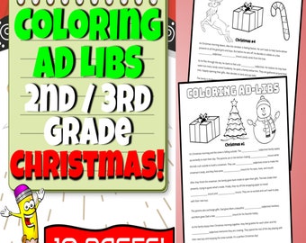 Christmas Coloring Ad Libs - Creative Writing Activity for 2nd and 3rd Graders - 10 Printables for Kids