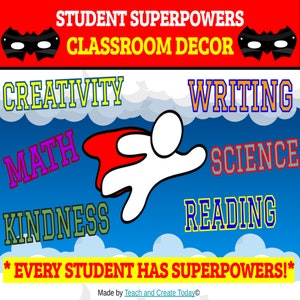 All About Me! Student Superheroes Classroom Poster & Goals - Wall Decor - Digital Download