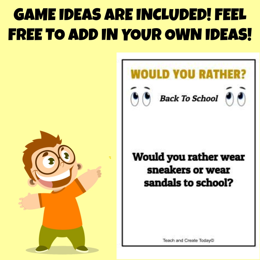 Would You Rather Cards – Back to School Conversation Starters (PDF ...