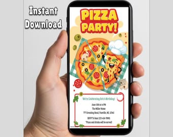 Invitación editable para fiesta de pizza o cumpleaños (plantilla digital)