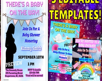Baby Shower Party Invitations- Three Personalized Editable Templates on Google Slides- Send As Digital Invites Text and Email