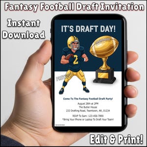 Editable Fantasy Football Draft Party Invitation | Printable Celebration Invite | 5x7 and 8.5x11 Sizes | Instant Download | Digital Template