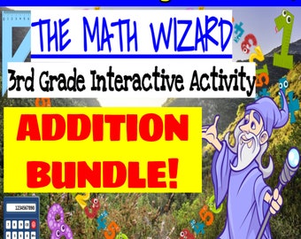 3rd Grade Math Addition Bundle!  Interactive Classroom Games!   FIVE Wizard Activities on Google Slides!