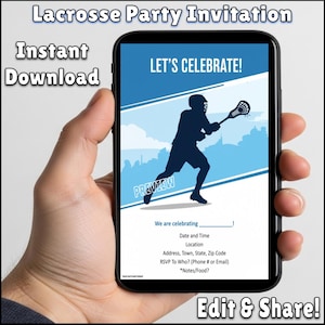 Editable Lacrosse Party Invitation | Printable Invite for Celebration | 5x7 and 8.5x11 Sizes | Instant Download | Digital Template