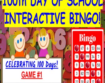 100th Day Of School Digital Bingo!  5 Games included!   For 2nd-5th Grade Teachers!