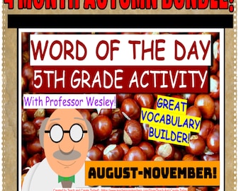 5th Grade ELA Vocabulary Builder - Autumn/Fall BUNDLE (August-November).  Word Of The Day Digital Activities!