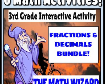 3rd Grade Math Fractions & Decimals Bundle!  Interactive Classroom Games!   SIX Wizard Activities on Google Slides!