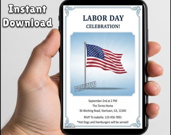 Editable Labor Day Party Invitation Template: Printable Digital Invite (5x7 & 8.5x11)