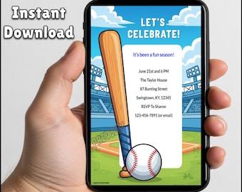 Bearbeitbare Baseball Party-Einladung: Druckbare Teamfeier (Digitale Vorlage, Größen 5x7 und 8,5x11)