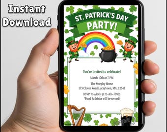 Editable St. Patrick's Day Party Invitation: Printable Digital Template (5x7 & 8.5x11 Sizes)