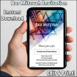 Editable Bar Mitzvah Invitation | Printable Invite for Celebration | 5x7 and 8.5x11 Sizes | Instant Download | Digital Template