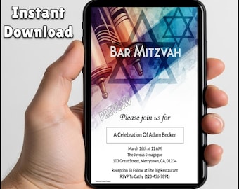 Plantilla de invitación editable para Bar Mitzvah / Invitación digital imprimible (5x7 y 8.5x11)