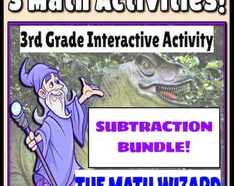 3rd Grade Math Subtraction Bundle!  Interactive Classroom Games!   THREE Wizard Activities on Google Slides!