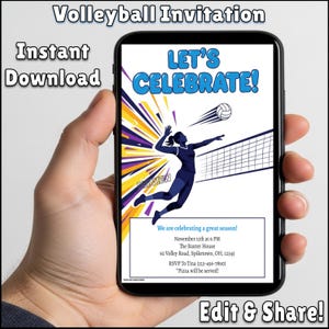 Editable Volleyball Party Invitation | Printable Invite for Celebration | 5x7 and 8.5x11 Sizes | Instant Download | Digital Template