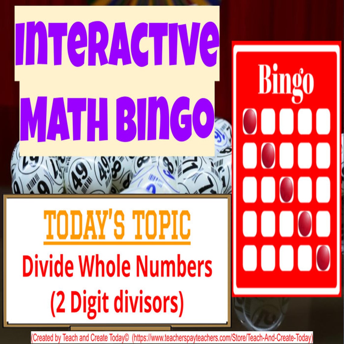 6th Grade Math Bingo Games Set 1 Add, Subtract, Multiply, Divide Whole ...