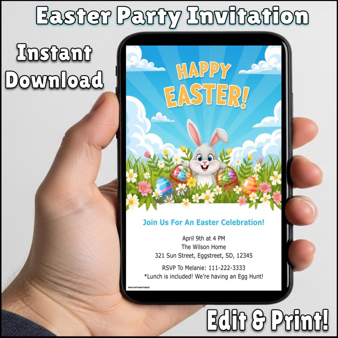 Editable Easter Party Invitation | Printable Digital Template - Etsy