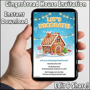 Editable Gingerbread House Party Invitation | Printable Invite for Celebration | 5x7 and 8.5x11 Sizes | Instant Download | Digital Template
