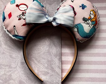 Pink Alice in Wonderland Inspired Mickey Mouse Ears Headband