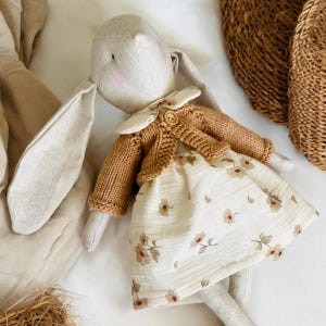 Personalized Handmade Linen Bunny Toy,Stuffed Bunny Doll,Babyshower Decor,Newborn Gift, Family Bunny  Doll, Customer Toy,Nursey Decoration