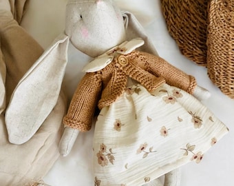 Handmade Linen Bunny Doll: Personalized Stuffed Toy, Nursery Decor