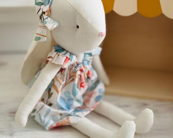 Personalized Linen Bunny Toy: Handmade Rabbit Plush, Nursery Decor