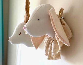 Linen Animal Head Wall Mount: Handmade Nursery Decor