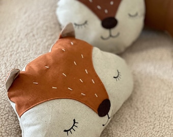 Fox & Deer Head Pillow – Handmade Woodland Animal Cushion,