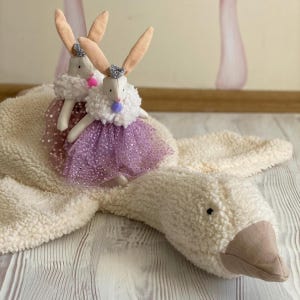 Handmade Linen Bunny Doll: Pastel Tulle Dress, Nursery Decor