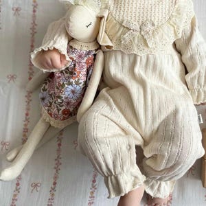 Personalized Linen Bunny Toy: Handmade Cotton Plush Rabbit, Floral Dress
