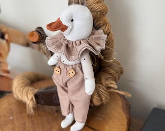 Handmade Mini Goose Plush Toy: Soft Montessori Fabric Toy