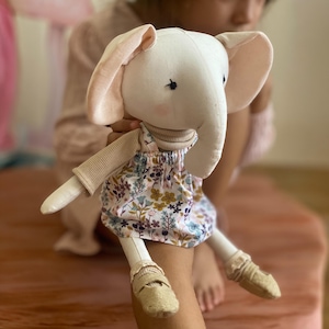 Fabric Elephant Doll - Personalized Baby Shower Gift - Soft Plush Toy for Kids - Custom Linen Stuffed Animal - Nursery Room Decor-