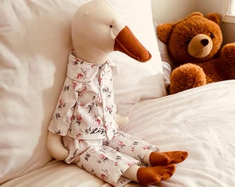 Personalized Linen Goose Plush: Handmade Hypoallergenic Baby Sleep Companion