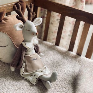 Personalized Handmade Deer-Custom Stuffed Soft Toy-Neutral Baby Gift-Baby Shower Keepsake-Kids Room Decoration-Woodland decoration-First Toy